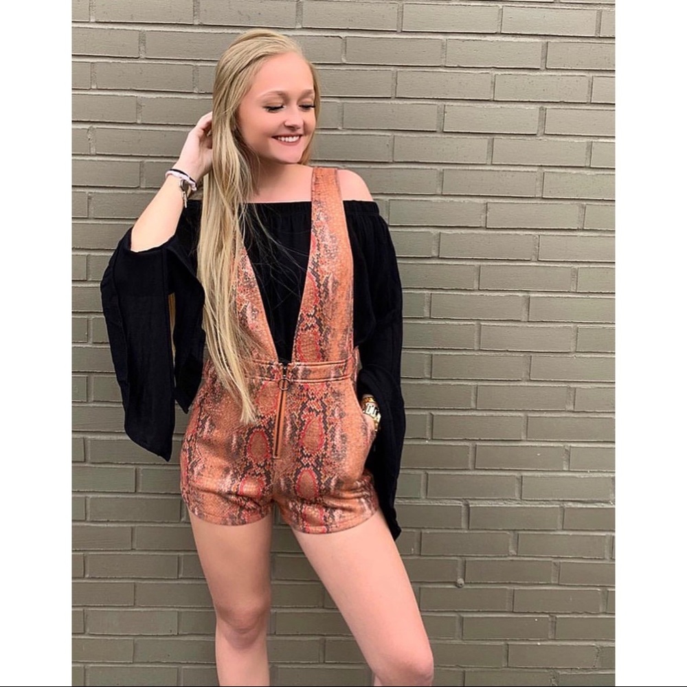 Orange Snakeskin Overall Romper